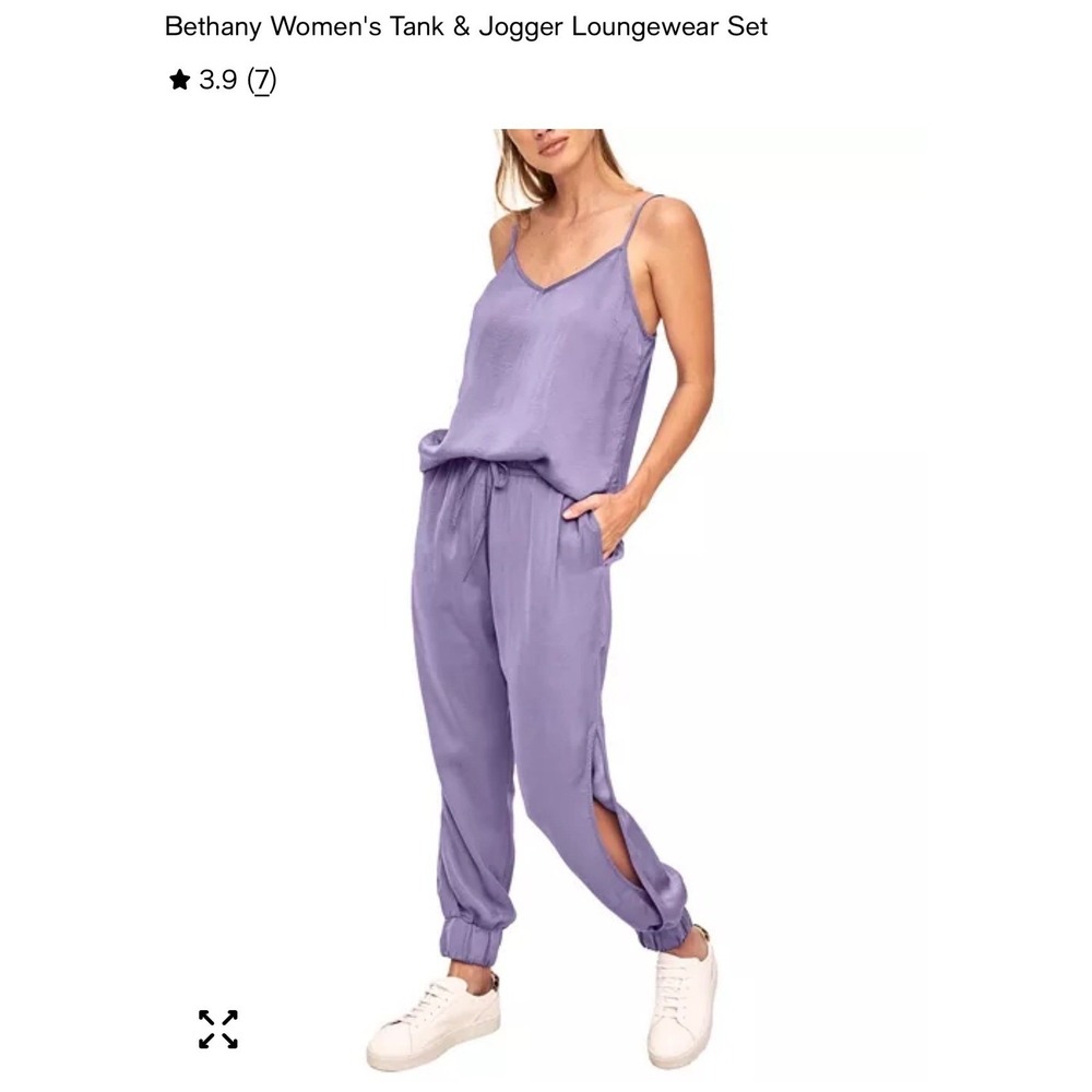 Adore Me Bethany Purple Satin Cami and Jogger Pants Medium Loungewear
